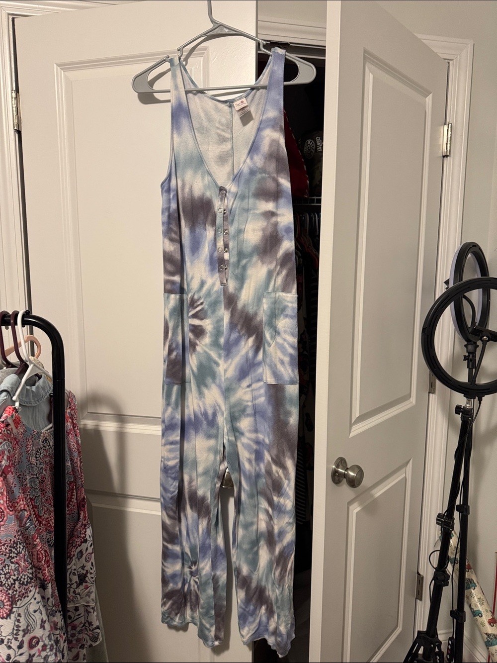 Light Blue & gray tie-Dye Jumpsuit